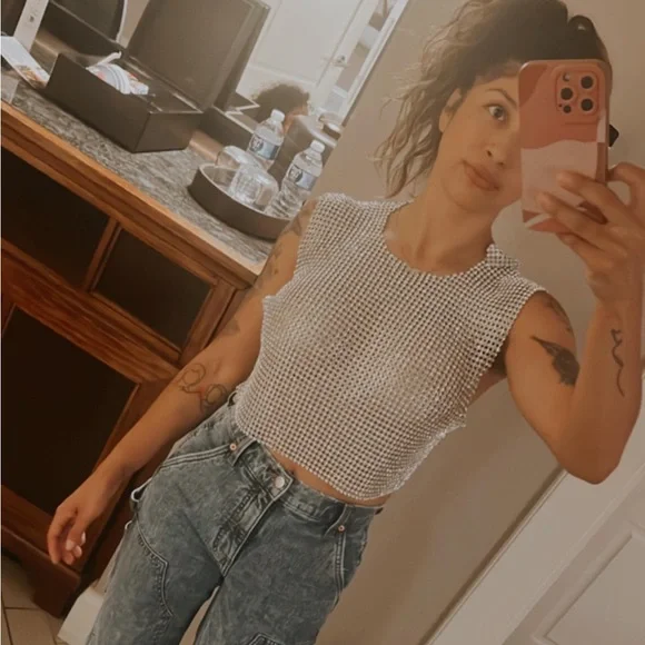 *LAST ONE* Main Character Energy Silver Rhinestone Top - Picture 16 of 17